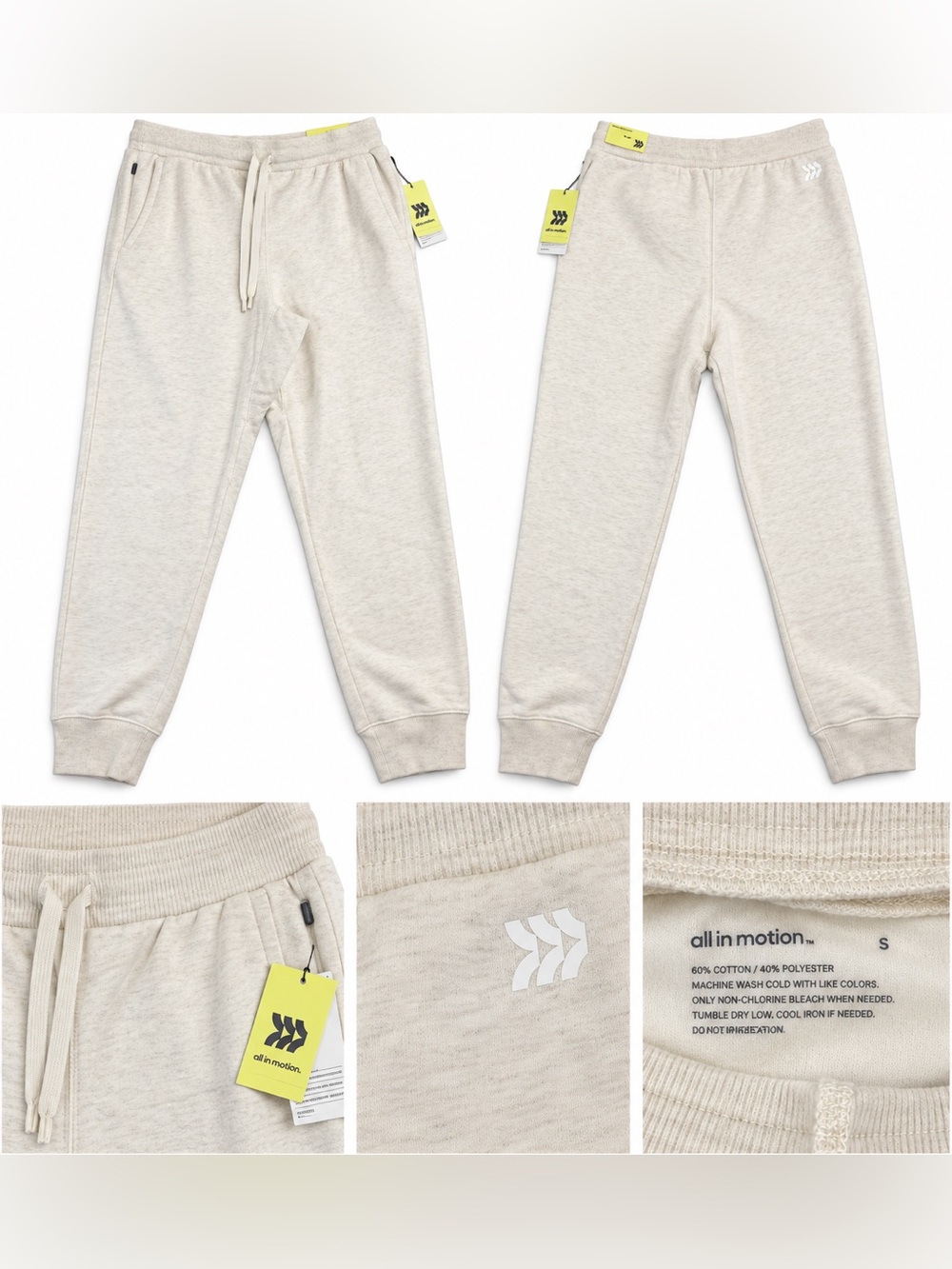 NWT All in Motion Women’s Cotton Fleece Joggers S Oatmeal Heather